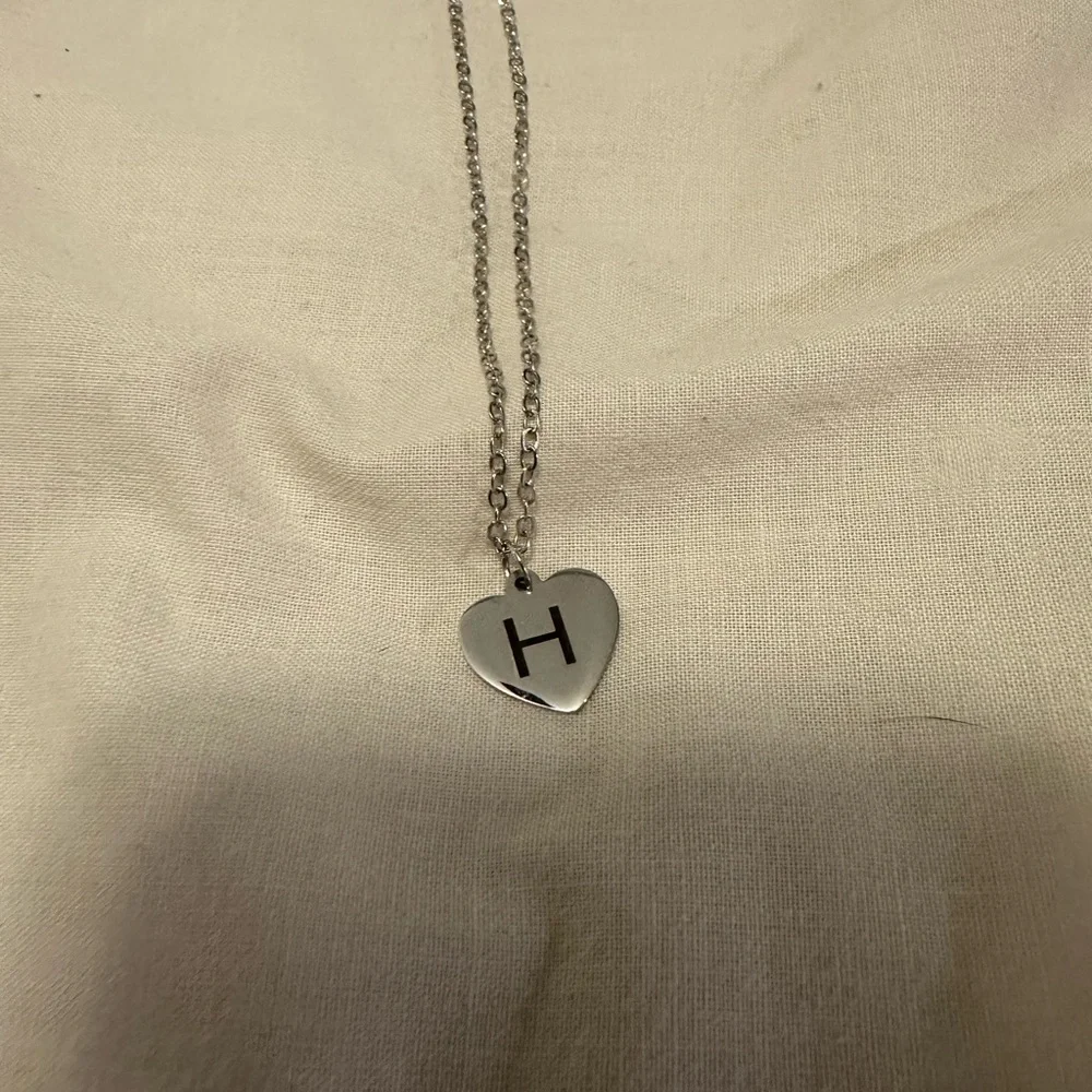 Heart Pendant Necklace with H Initial - Picture 2 of 2